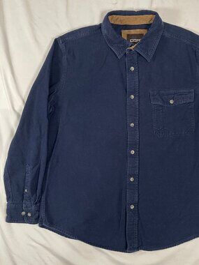 CQR Men's 100% All Cotton Button Down Flannel Shirt Sz Large L Navy Blue